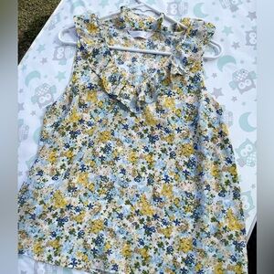 LC Lauren Conrad Blue and Yellow Floral Ruffle Blouse